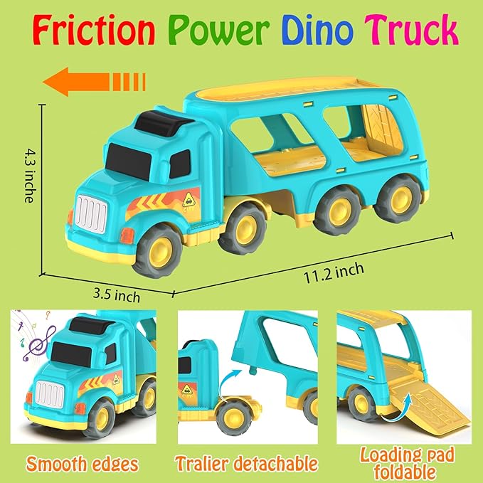 Veslier Toy Trucks for 2 3 4 5Years Old,Construction Transpor Trucks for Toddlers 2-4 Years with 4 Pull Back Cars for Toddlers 2-4,Christmas Birthday Gift for 18M+ 2 3 4 5 Years Old Kids Boys Girls.