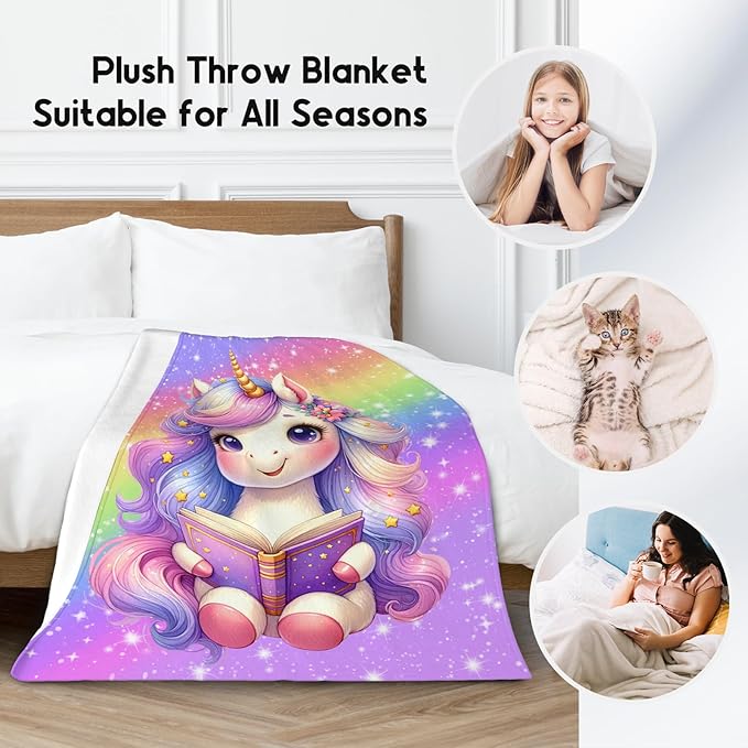 Girls Blanket, Unicorn Gifts for Kids Toddler, 40"x50" Cute Rainbow Small Throws Decor for Couch
