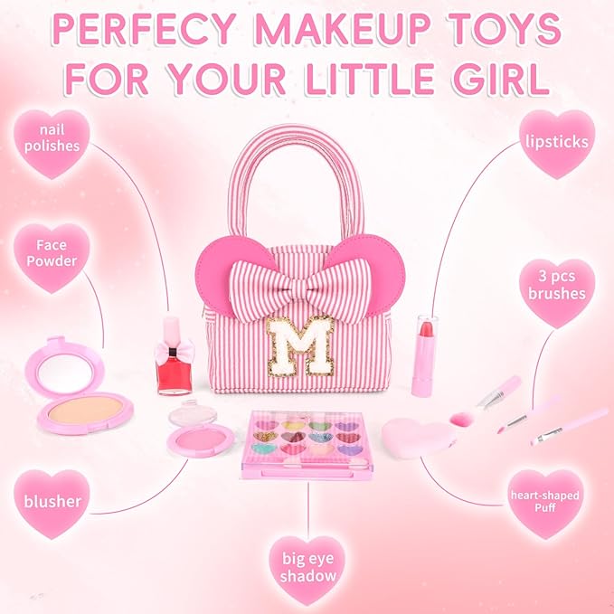 Gifts for 3 4 5 6 7 8 9 10 Year Old Girls Birthday Christmas Valentines, Princess Non Toxic Makeup kit Toys for Little Girls Presents, maquillaje para niñas Kids Makeup - M