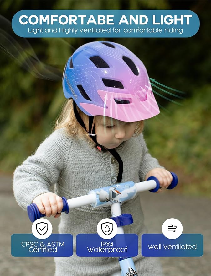 Kids Helmet - Toddler Bike Helmet with LED Turnning/Stop Signals & Customizable Display - Breathable Lightweight Boy/Girl Helmet for Skateboard, Roller Skate, Scooter