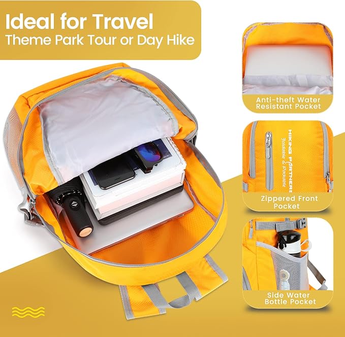 ZOMAKE Lightweight Packable Backpack - 35L Light Foldable Hiking Backpacks Water Resistant Collapsible Daypack for Travel(Yellow New)