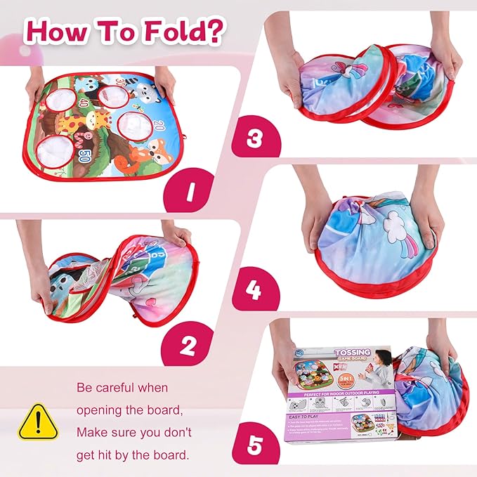 Bean Bag Toss Game Outdoor Toys for Kids-Cornhole Board-Family Party Tic Tac Toe Toys 5-in-1 Outside Yard Backyard Lawn Beach Games Toy for Ages 3 4 5 6 7 8 Year Old Girs Boys Christmas Birthday Gift