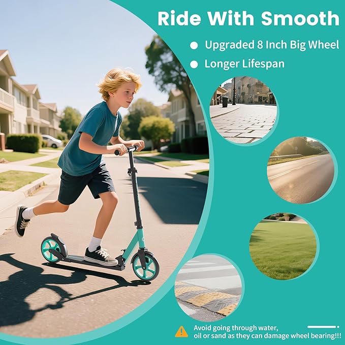 Kick Scooter for Kids 5-12, Teens, Foldable Lightweight Adult Scooter with 8 Inch Wheels, Max Load 240 LBS, Gift for Childs