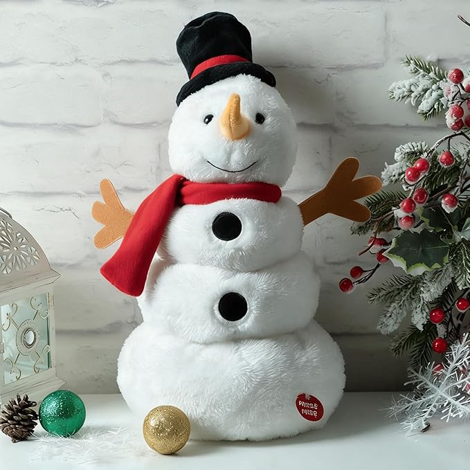 HollyHOME Animated Snowman Plush Singing and Dancing Snowman with LED Lights Christmas Plush Toy for Kids