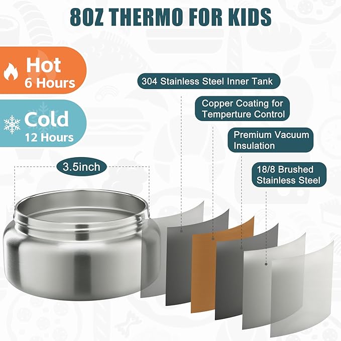 Itslife Bento Lunch Box for Kids with 8oz Soup Thermo&Lunch Bag, Leak-Proof Lunch Food Containers with 4 Compartment, Hot Food Insulated Food Jar for Kids School (Green)