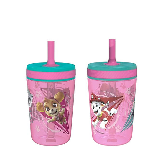 Zak Designs Kelso 15 oz Tumbler Set (Paw Patrol Skye & Everest) Leak-Proof Screw-On Lid with Straw Made of Durable Plastic and Silicone, Perfect Cup Bundle for Toddlers, Kids (2pc Set)