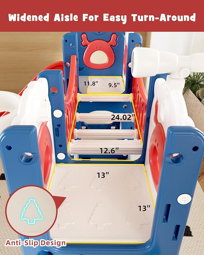 XJD Toddler Slide,11 in 1 Kids Slide for Toddlers 1-3, Toddler Climbing Toys,New Upgrade with Golf Set, Basketball Hoop for Indoor Outdoor Playset (Blue Red)