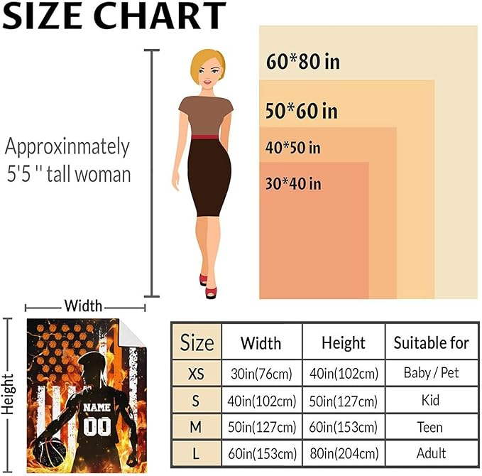 Basketball Gifts with Name for Boys, Personalized Basketball Throw Blanket for Kids Teens, Cool Sport Blankets for Basketball Lovers, Custom 40x30 Inches Throws for Lap Couch Sofa Bed