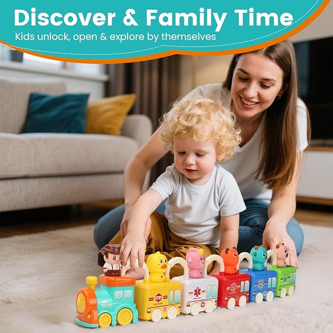 Learning Toys for Toddlers 2 3 4 Years, Musical Educational Farm Train Montessori Learning Toy with 6 Farm Animals and Farmer Learn, Key Unlock Fun, Easter Christmas Birthday Gift for Kids Boys Girls