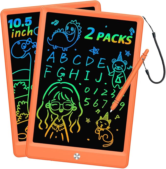 LCD Writing Tablet Doodle Board, Colorful Drawing Pad, Electronic Drawing Tablet, Drawing Pads,Travel Gifts for Kids Ages 3 4 5 6 7 8 Year Old Girls Boys (10.5 inch, Orange&Orange)