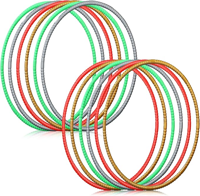 Sratte 12 Pcs Toy Hoop for Kid Detachable Adjustable Toy Hoop Colored Exercise Ring Plastic Circle for Kid Teen Gymnastics Equipment Require Self Assembly(28 Inch,Red, Green, Gold, Silver)