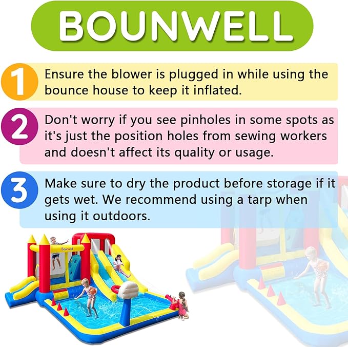 Inflatable Bounce House with Double Slide, Water Bounce Castle with Slide,Water Slide with Splash Pool, Water Cannon, Climbing Wall, Basketball Hoop, Backyard Water Slide for Kids