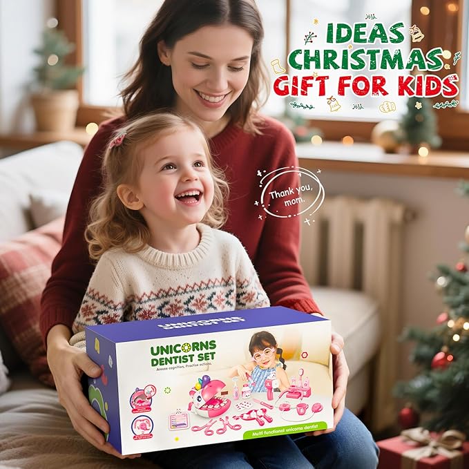 34 PCS Dentist Play Set Toys for Girls, Doctor Kit for Kids Toddlers Ages 2-4 3-5, Pretend Play Toy for Girl Age 4-6, Dentist Toy with Light & Sound, Birthday Gifts for 3 4 5 6 7 8 Year Old Girls