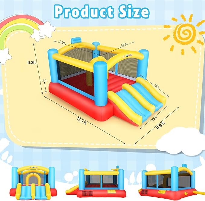 Bounce House, 12.6FTx9FT Inflatable Bounce Castle with Blower for Kids, Blow Up Jumping Bouncer with Double Slide, Obstacles, Trampoline Indoor/Outdoor Bouncy House, Jump House for Family Backyard