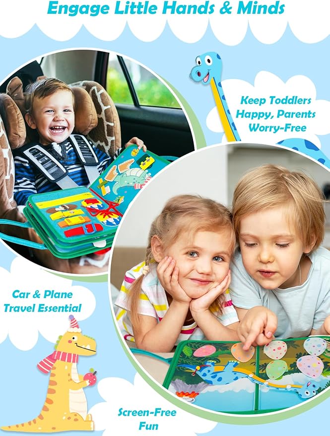 Montessori Busy Board for Toddlers 2-4 Years Old | Sensory Learning Toys for 2 Year Old Boys | Airplane Car Travel Busy Book, Educational Activities Toy for Birthday