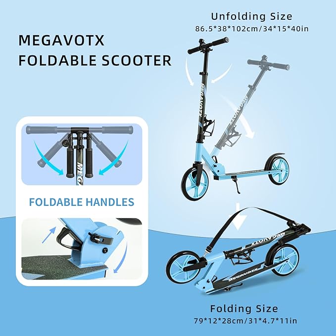 Foldable Kids Scooter with 8 inch Sturdy Wheels - Scooters for Kids, Teens, Adults Ages 8+, Adjustable Handlebar, Gift for Boys&Girls, 220lbs Max Load, Bearing ABEC7,Cup Holder