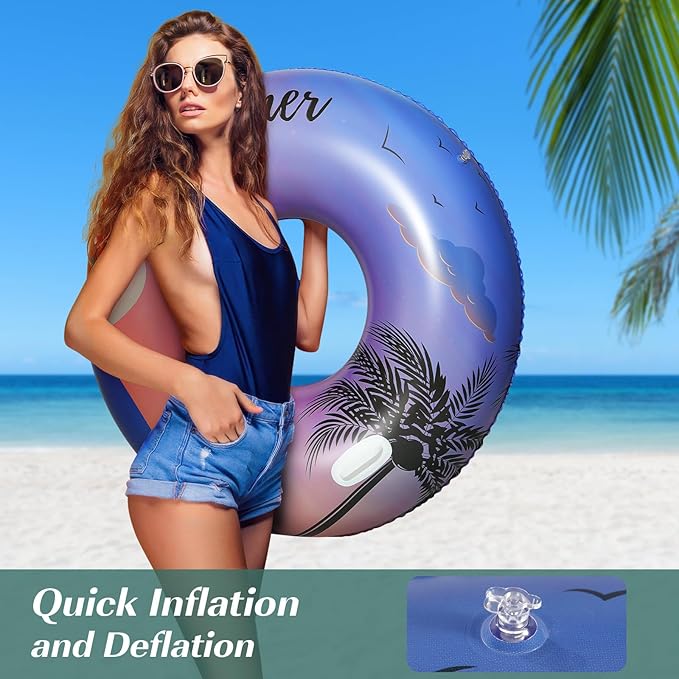 HeySplash Pool Tubes for Adult, 42 Inch Large Pool Floats with Handles, Inflatable Swim Rings Lounge, Hawaii Fun Swim Floaties Swimming Pool Beach Lake River Party Decoration Toys, Purple Sunset