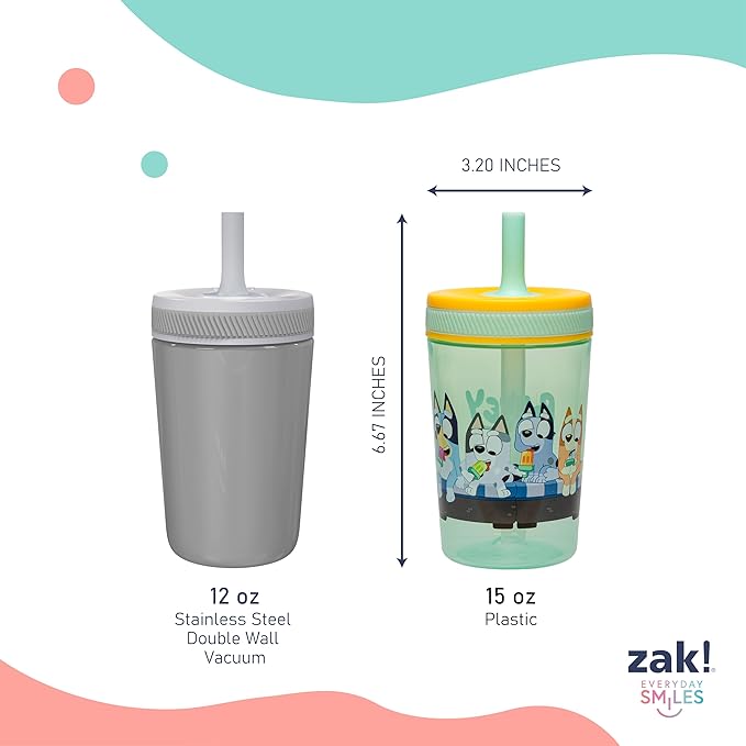 Zak Designs Bluey Kelso Toddler Cups For Travel or At Home, 15oz 2-Pack Durable Plastic Sippy Cups With Leak-Proof Design is Perfect For Kids (Bluey & Friends)