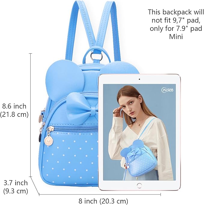 KL928 Girls Mini Backpack Bowknot Polka Dot Cute Small Daypacks Convertible Shoulder Bag Purse for Women