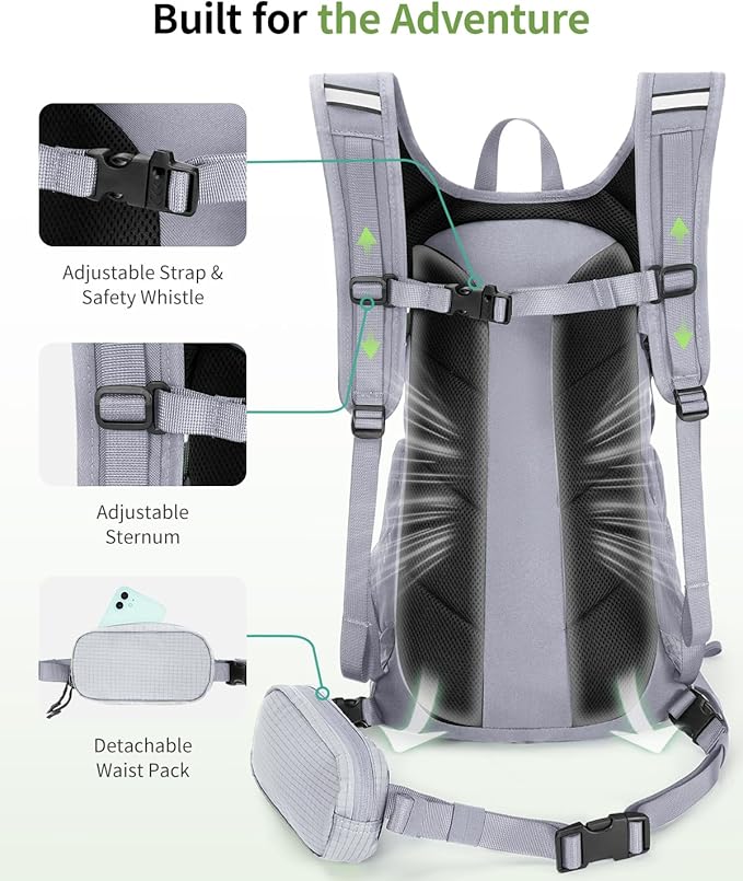 ECOHUB Hydration Backpack for Men Women, 20L Lightweight Hiking Daypack Cycling Backpack with 2L Water Bladder, Insulated Hydration Pack with Waist Pack