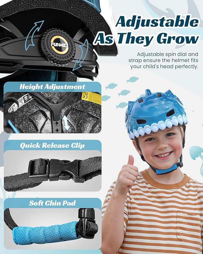 Bike Helmet for Kids 3-5-8 Toddler Bike Helmet Animal 3D Cartoon Boys Girls Safety Adjustable Kids Helmet and Pads Set for Cycling Scooter Skateboard