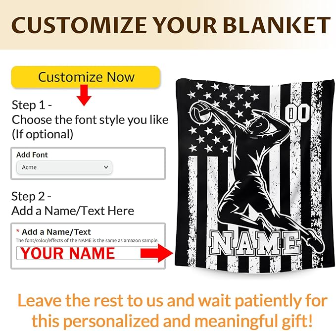 Volleyball Gifts for Kids Boys - Custom 50x40 Inches Small Soft Fuzzy Flannel Blankets Accessories Decor Personalized Sports Throws for Travel Camping