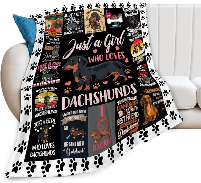 Dachshund Blanket Just A Girl Who Loves Dachshunds Weiner Dog Throw Blanket Gifts for Kids Girls Boys Adults Women Men Super Soft Cozy Plush Fluffy Fuzzy Fleece Blanket Decor 60''X80''