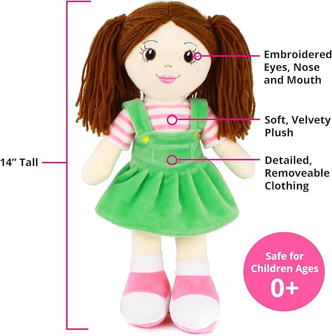 Playtime by Eimmie Soft Baby Doll - Plush Rag Dolls for 2 Year Old Girls & Boys, Toddler & Infants - Plush Doll - My First Baby Doll - Plush Baby Doll Washable & Sensory Fabric Body 14" - 3pc Set