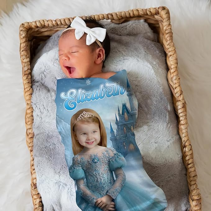 Zocoshi Personalized Baby Blankets Frozen Princess for Girls Personalized Baby Gifts with Name, Customized Baby Blanket, Newborn Boy Gift, Soft Fleece (Frozen Princess)