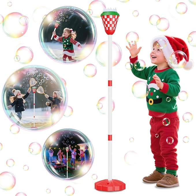 Christmas Bubble Machine for Kids, Garden Lamp Bubble Toy with Colorful Lighting and Music for Toddlers, Rechargable Bubbles Blower Maker Outdoor Toys for Christmas Birthday Wedding Party (Red)