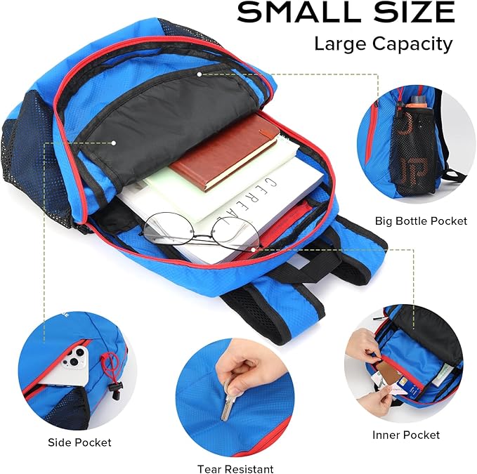 15L Water-resistant Hiking Daypack, Small Backpack Travel Outdoor, Lightweight Day Pack with Tool Loops