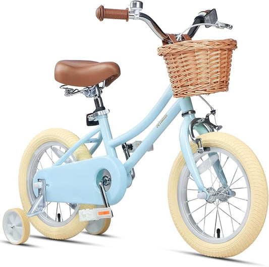 Petimini Girls Bike with Basket for 2-12 Years Old Kids, 12 14 16 18 20 Inch Bicycle with Bell Training Wheels Basket, Multiple Colors