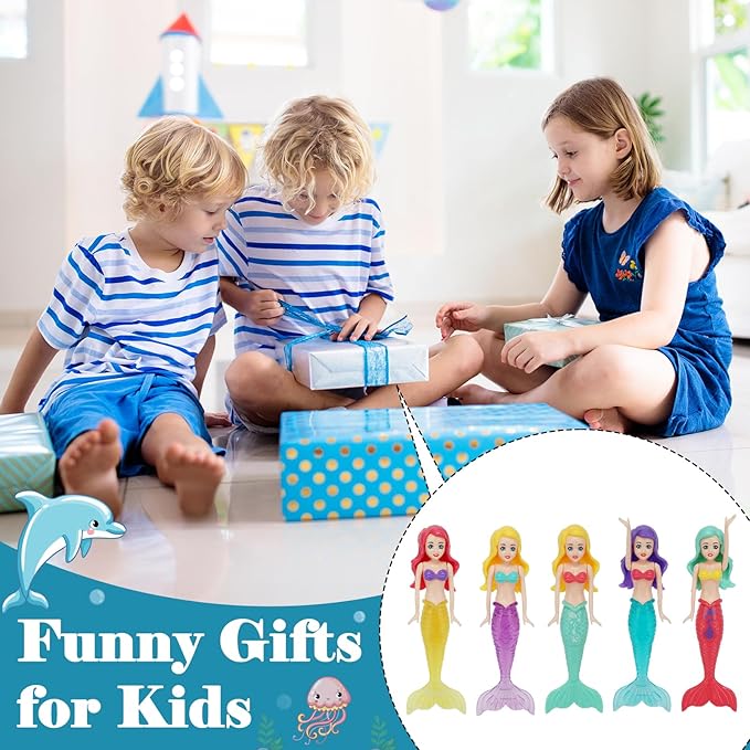 10 Pack Colorful Mermaid Diving Toys Underwater Sinking Pool Toys for Toddlers Kids Girls Ages 3-12, Summer and Spring Fun Bath & Swimming Pool Games, Non-Repeating Styles (White)