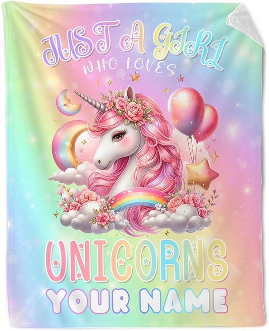 Custom Unicorn Blanket Gifts, 60 x 80 Inches Soft Lightweight Blankets for Girls, Women - Pink Cute Throw for Bed, Living Room