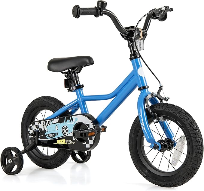 BABY JOY Kids Bike, 12 14 16 18 Inches Car Pattern Sporty Bicycle w/Removable Training Wheels, Hand & Coaster Brakes, Adjustable Seat & Handlebar, Girls Boys Bike