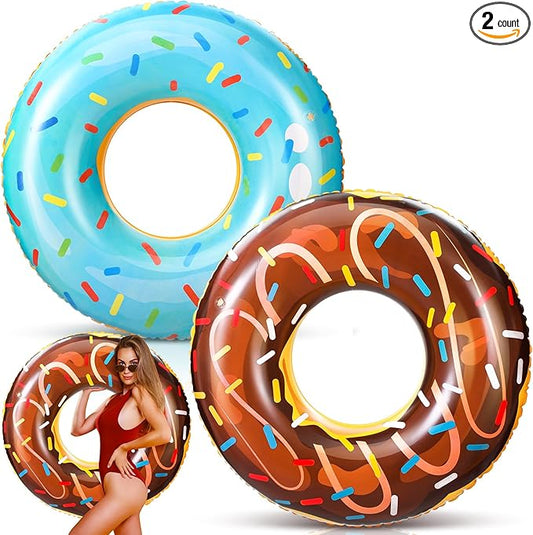 2 Pack 47.24 Inches Jumbo Donut Pool Floats for Adults Lovely Donut Inflatable Tube Swim Rings Floaties for Pool, Large Donut Inflatable for Party Decorations Supplies