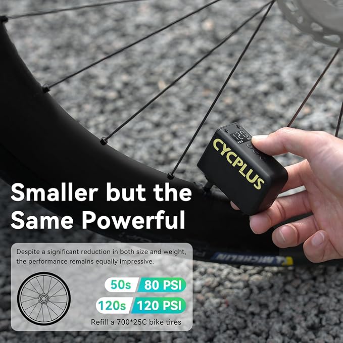 CYCPLUS AS2 Ultra Tiny Bicycle Pump with Gauge, Max 120 PSI Electric Mini Pump, Auto Stop, with Presta and Schrader Valve for E-Bike, MTB, and Road Bike AS2 Ultra (3.06oz)