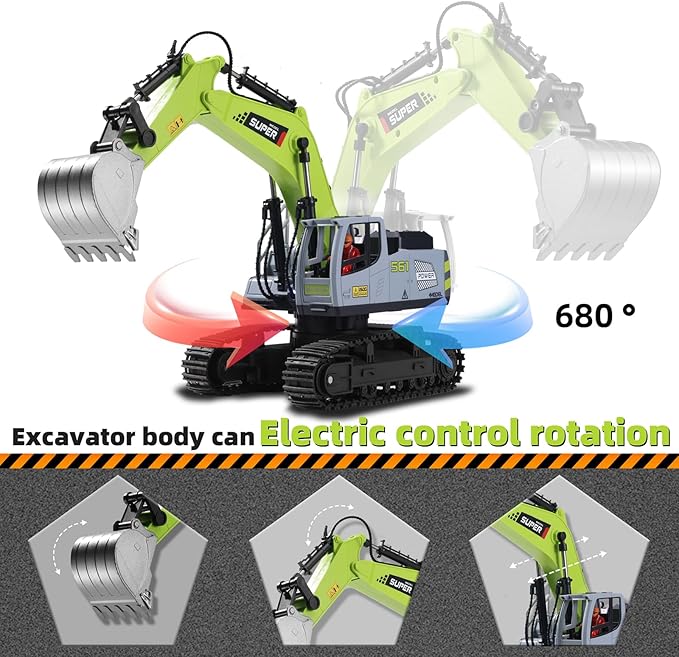Remote Control Excavator Toys for Boys,16 Channel Dual Speed Control RC Excavator Construction Toys with Metal Shovel & Light,Simulated Smoke,Christmas Birthday Gift Toy for Boys Kids