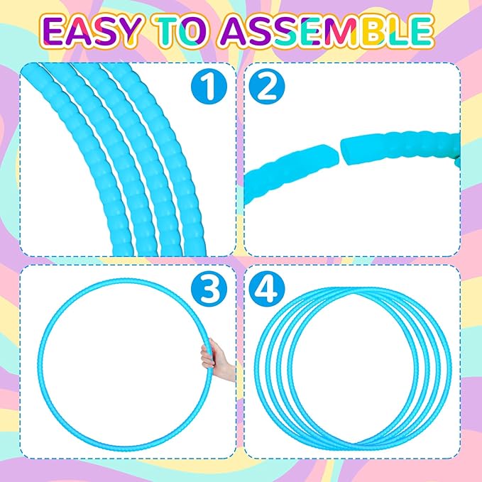 Shappy 6 Pcs Exercise Hoop Detachable Adjustable Plastic Toy Playground Toys Colored Hoop Circles for Teens Games Gymnastics Dog Agility Equipment Party Decor