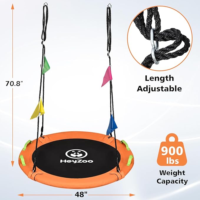 48 inch Tree Swing, Larger Saucer Flying Swing for Whole Family, 900lbs Weight Capacity, with Adjustable Hanging Straps, for Outdoor Playground, Orange