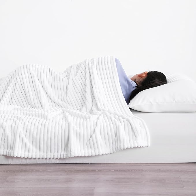 Ntbay Flannel Fleece Twin Blanket, Soft Lightweight Fuzzy Bed Blanket for Couch Sofa Bed All Seasons - White - 60 x 80 inches