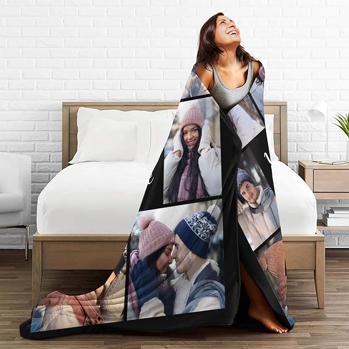 Custom Blanket with Photos, Personalized Blankets with Picture, I Love You Girlfriend Boyfriend Couples Gifts, for Birthday Christmas Women Men Adult Kids Mom Dad Wife Husband