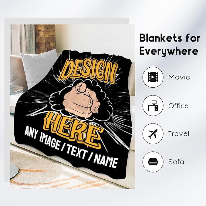 Personalized Photos Blanket - Custom Picture Blankets Gifts for Men Boys Teens - Cozy Fleece Throw for Couch, Office - 4 Sizes