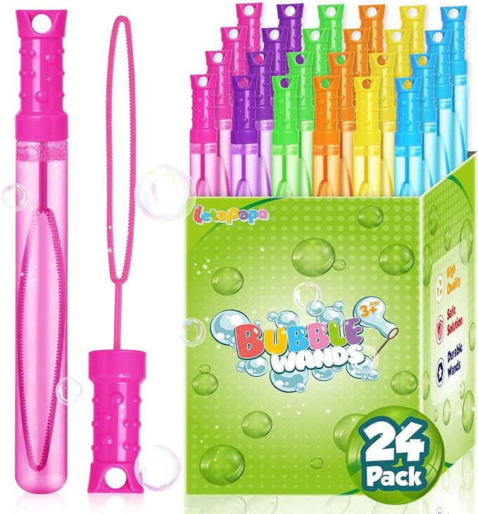 Bubble Wand, 24 Pcs Bubble Wands Bulk in 6 Colors, Bubble Party Favors for Kids, Summer Toys, Indoor Outdoor Activity, Themed Birthday, Wedding, for Girls & Boys