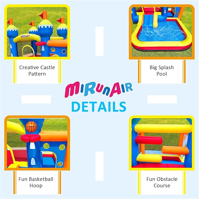 Inflatable Bounce House, Bouncy House for Kids 3-10 Ages, Jumping Castle with Air Blower,Carry Bag, Ball Pit, Basketball Hoop, Slide