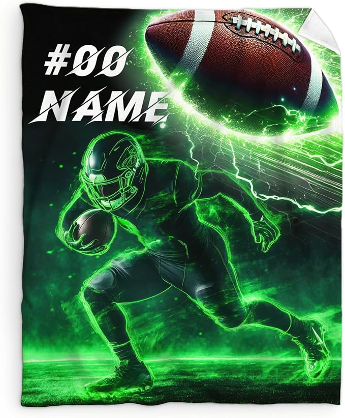 Custom Football Blanket, Custom Gift for Boys with Name, 40 x 30 Inches Soft Fuzzy Blanket for Kids 2-5, Cool Warm Flannel Throw Blanket for Sofa Room Decor, Travel, Chair