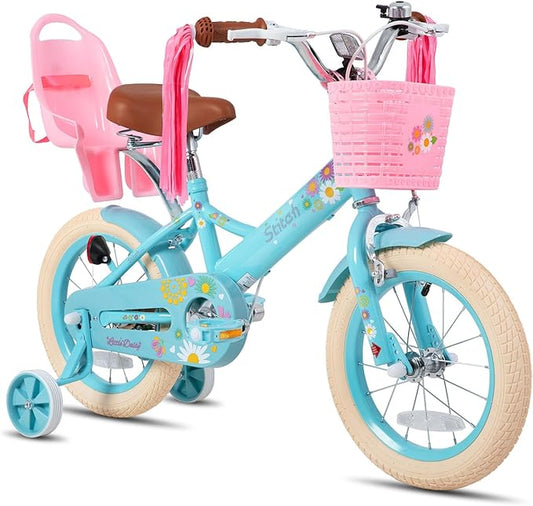 JOYSTAR Kids Bike for 2-7 Years Girls Boys w/o Dual Handbrake 12 14 16 Inch Princess Girls Bike with Training Wheels Doll Seat Streamers Boys Bikes with Flag & Water Bottle, Kids' Bicycle