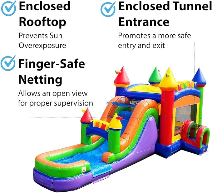 TentandTable Inflatable Bounce House Water Slide for Kids 5-12 Large, Commercial Grade Mega Bouncy Castle for Adults, Jump House, Includes Electric Air Blower, 32' L x 16' W x 15' H, Rainbow