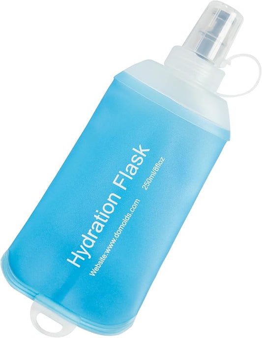 CLINTT 250ml Soft Flask, Foldable Running Water Bottle, TPU Folding Soft Water Flask, BPA-Free Collapsible Flask for Hydration Pack Running Vest, Cycling, Climbing, Hiking - 1Pcs, Blue