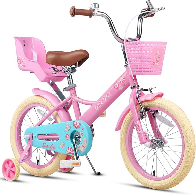 Glerc Sasha Girls Bike, 12-20 Inch Kids Bike for Children Ages 2-13 Years, Kids Bicycle with Doll-Seat & Basket & Training Wheels, Multiple Colors